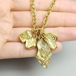 Estate 10021 Kara Ross Gold Tone Rhinestone Charm Necklace, Long Chain